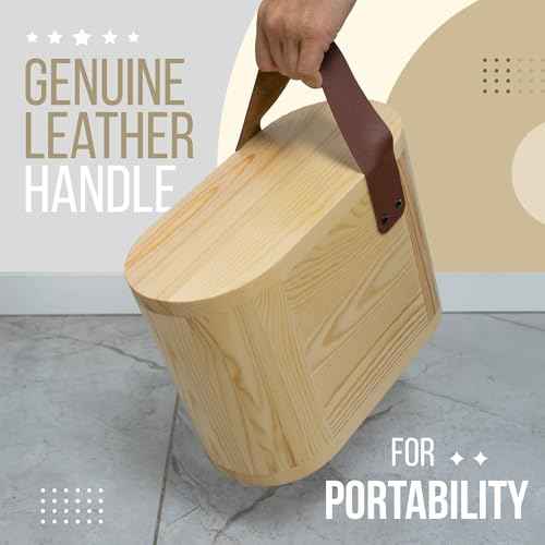 Wooden Step Stool for Adults with Handle ? 8 Inch Wood Step Stool for Kitchen Bathroom ? Slim One Foot Stepping Stool Leather Handle ? Non Slip Compact Portable Narrow Wooden Stepstool for Adult