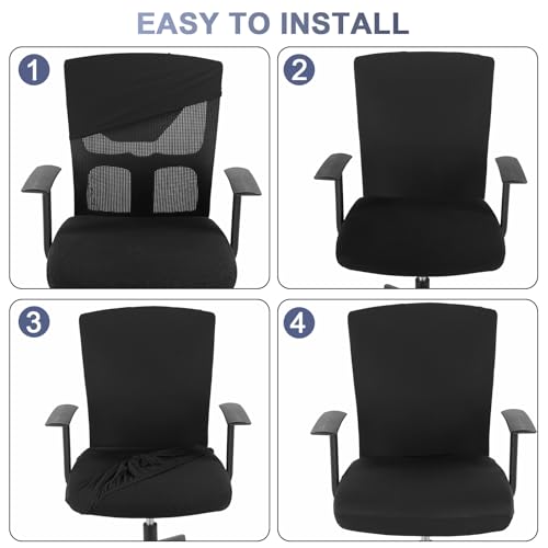 Regular Black 4 Pcs Office Chair Cover Set - Milk Silk Protectors & Armrest Pads