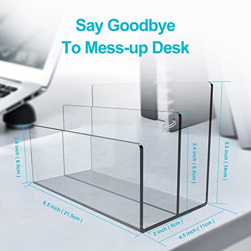 Boloyo Acrylic File Holder 2 Sections Clear Desktop Organizer Mail Letter Sorter