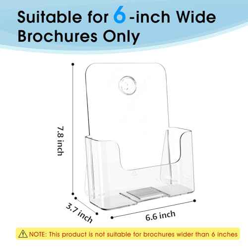 MaxGear Acrylic Brochure Holder 6 x 8 inch, Display Stand Plastic Clear Flyer Holders for 5.5 x 8.5 inch, 5 x 7 inch Menu, Literature, Trifold Pamphlet, Magazine, Countertop or Wall Mount, 6 Pack