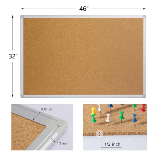 48 x 36 Inch Silver Aluminum Framed Cork Bulletin Board Office Wall Mount Notice Pin Board