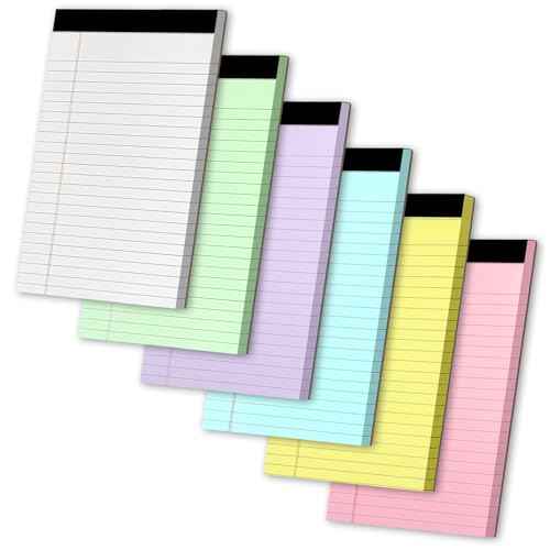 Legal Pads 5" X 8", 6 Pack Colored Note Pads, College Ruled Yellow Lined Paper Pads, Letter & Legal Ruled Pads, 30 Sheets per Small Writing Pads 5x8 for School, Home, Office, Business