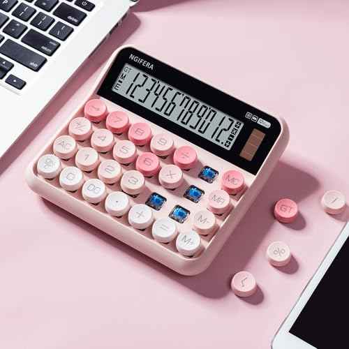 Desk Calculator, 12 Digit Large LCD Display, Big Buttons, Ergonomic 15¡Æ Tilt, Real Mechanical Keypad, Desktop Calculator for Office and Study