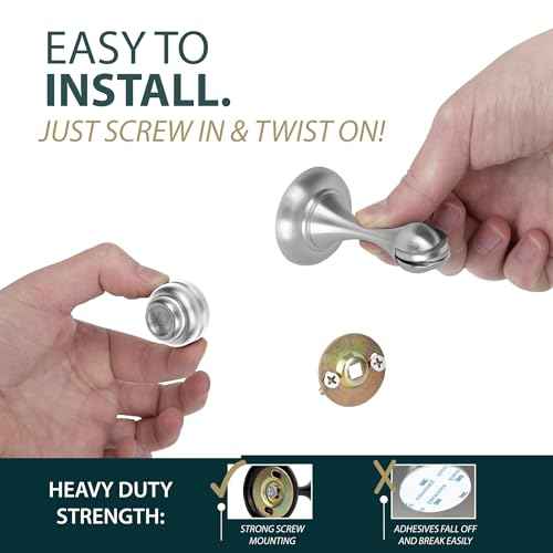 Mega Handles Magnetic Door Stopper, Scratch Free Magnetic Door Catch for Wall, Elegant Magnet Stopper for Floor or Wall - Satin Nickel (2 Pack)