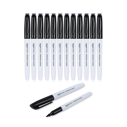 Amazon Basics Fine Tip Permanent Markers Black 12 Pack - Writing & Drawing