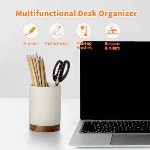 Pen Holder for Desk, Ceramic Pencil Organizer & Makeup Brush Holder, Office Decor and Desk Accessories£¬Perfect Office Organization,Teacher Supplies (White, Set / 1)