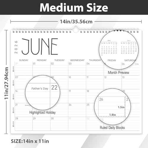 GuassLee Wall Calendar 2026, 2026 Calendar Wall from Jan. 2026 to Dec 2026, 14" X 11" Paper Monthly Planner Wall Hanging Calendar with Thick Paper for Office Home Planning & Organizing