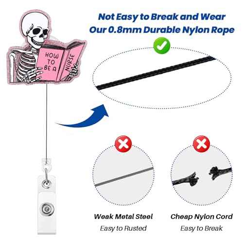 Funny Skeleton Office Badge Buddy, How to BE A Nurse Work Badge Holder with Retractable Clip, Cute Pink Medical Badge Clip for RN CNA LPN LVN MA Hospital Worker Nursing Student Teacher
