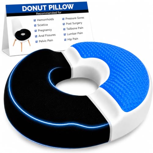 Donut Gel Sitting Pillow – Large Orthopedic Memory Foam Coccyx Cushion for Tailbone Pain