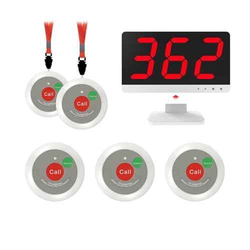 Wireless Call Bell System with 5 Call Buttons - 1000ft, Wireless Caregiver Pager Calling System with 1 Display Receiver for for Elderly at Nursing Home Office Medical Clinic Hospital Spa