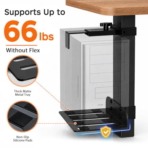 Under Desk PC Mount for Standing Desk, Heavy-Duty CPU Holder (Black, 75mm x 45mm)