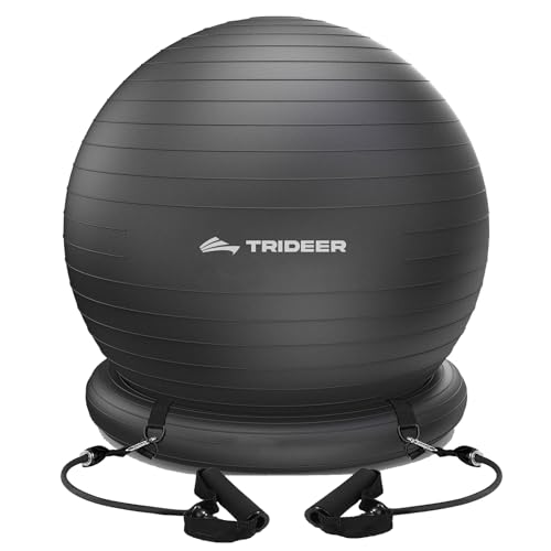 Trideer Exercise Ball Chair with Resistance Bands (Black, L 23-26 inch / 58-65 cm) for Office & Fitness