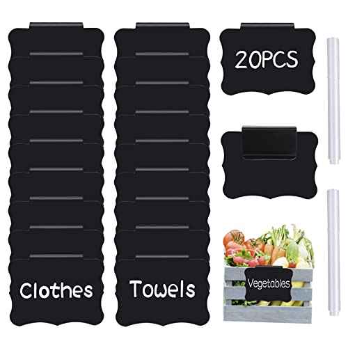 Reusable Storage Bin Labels - Clip On Closet & Basket Holder with 2 White Chalk Labels