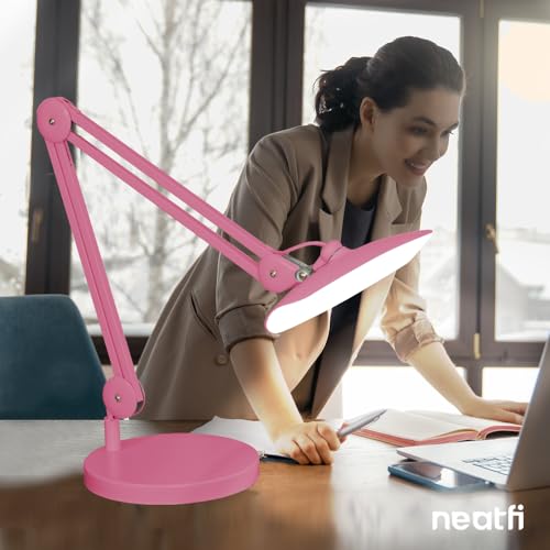Neatfi 9.84" Diameter Round Weighted Base, 19.62 Pounds, Compatible with Desk Lamps and Magnifying Lamps for Home Office Use (Pink)