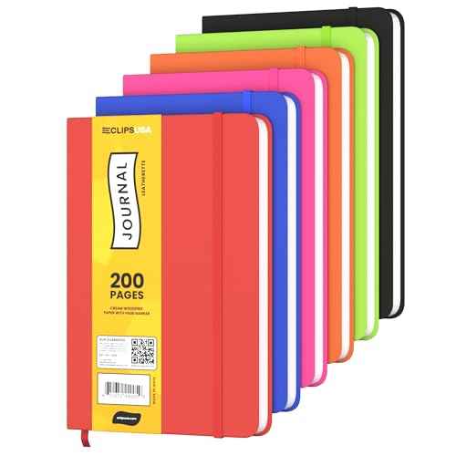 E-CLIPS USA Journal, Journal For Women & Men, Journaling Notebooks, Writing Journal, Lined Journal, Leatherette Cover, Bookmark Ribbon, Elastic Closure Band, Woodfree Paper, 5¡± x 8¡± (6 Pack)
