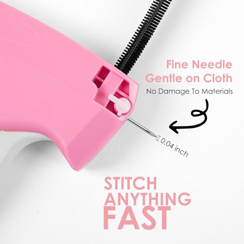 Pink-White Handheld Stitch Gun for Clothes Repair with 6 Needles & 2000 Fasteners