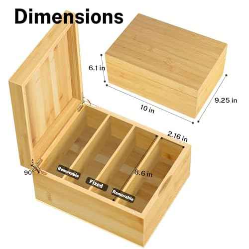 Neando Extra-Large Bamboo Index Card Organizer for 5x8 Cards ? Wooden Storage Box with Lid, 4 Compartments, 600-Card Capacity, Includes 20 Tabbed Guides ? Natural Filing Box for Home & Office