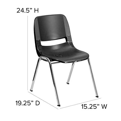 Flash Furniture HERCULES Series 440 lb. Capacity Kid's Black Ergonomic Shell Stack Chair with Chrome Frame and 14" Seat Height