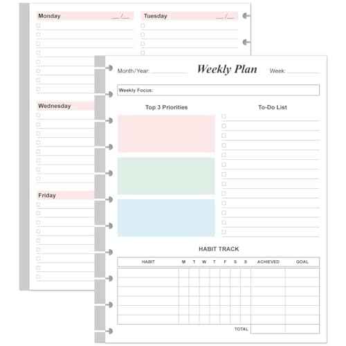 Weekly Planner Undated Refills - Letter Size 53 Sheets/106 Pages Colorful Weekly Planner for 11-Disc Discbound, TUL, 100 gsm White Paper, Lasts 1 Year, Undated, 8.5" x 11"