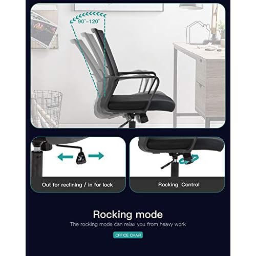 Office Chair Ergonomic Desk Chair Mid Back Computer Chair with Lumbar Support Armrests Breathable Mesh Height Adjustable Chair Rolling Swivel Chairs for Home Office,Black