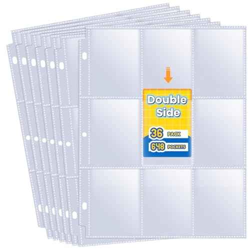 648 Pockets Double Side Trading Card Sleeves, Fabmaker 9 Pocket Card Sleeves Binder Sheets for 3 Ring Binder, Long-Lasting Trading Cards Binder Sleeves Fit for MTG, Baseball, Game, Business Cards
