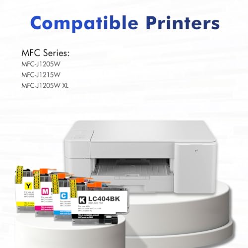 LC404 MFC-J1205W LC404XL Ink Cartridges for Brother Printer 404XL LC 404 XL for MFC-J1205W MFC-J1215W MFC J1205W J1215W - 4 Pack High Yields Black Cyan Magenta Yellow