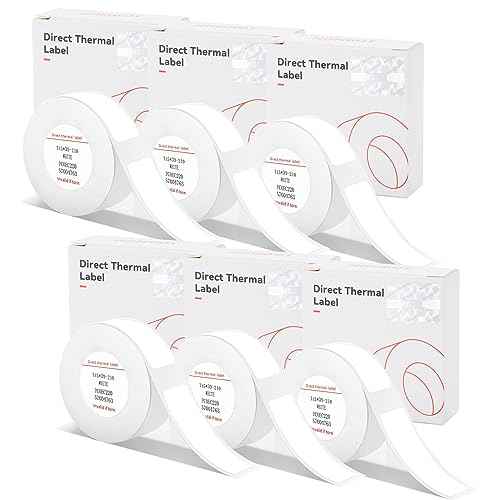 Label Maker Tapes for NIIMBOT D11/D110/D101 Printer, 6 Rolls 0.59''x1.18'' Adapted D11 Label Print Paper, D110 Thermal Sticker Paper Waterproof Self Adhesive Labeling Tape (White, 15 * 30mm)