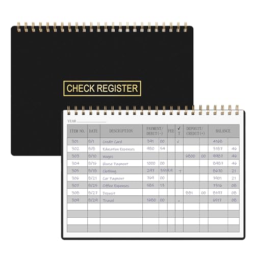 HAUTOCO Black Check Register, 8.4 x 6.2in, 100 Pages, Personal/Small Business Ledger