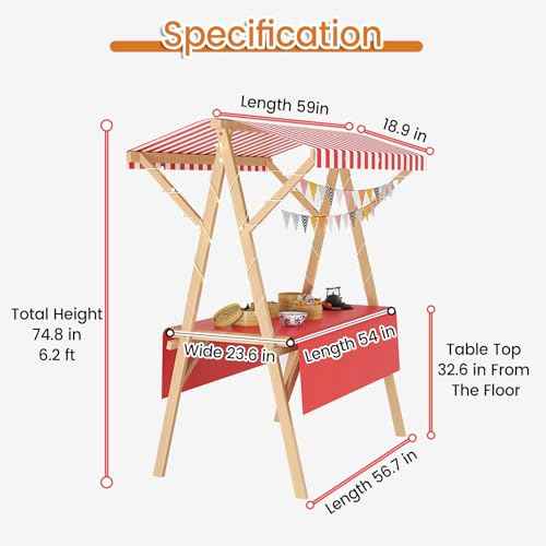 JYHHCYS Foldable Food Cart with Wheels for Business, Portable Wooden Market Stall Display Stand for Outdoor Vendor, Mobile Lemonade Stand Cart with Canopy for Events(White,Large)