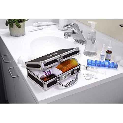 Vaultz Medicine Safe Case w/Combination Lock - Pack of 1 Cases, 8.35 x 5 x 2.5" - Black