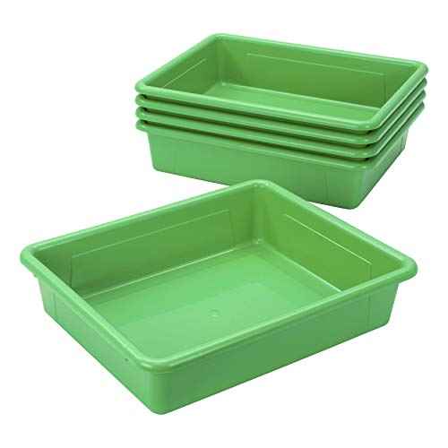 Storex Letter Size Flat Storage Tray ? Organizer Bin for Classroom, Office and Home, Green, 5-Pack (62520A05C)