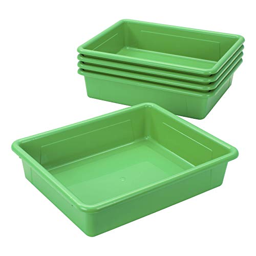 Storex Letter Size Flat Storage Tray ? Organizer Bin with Non-Snap Lid for Classroom, Office and Home, Green, 5-Pack (62539U05C)