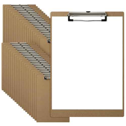 HappyHapi 42 Pack Clipboard 8.5 x 11 Letter Size Clip Boards Bulk, A4 Wooden Hardboard Office Clipboards Pack for Classroom, Work-Meetings, Brown