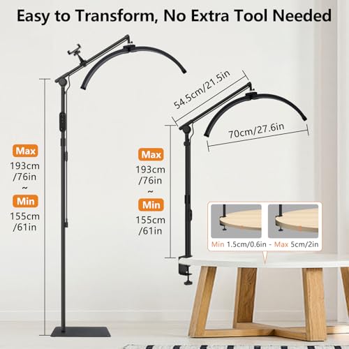 Lash Light for Eyelash Tech, 2 in 1 Half Moon Lamp Esthetician Ring Light with Phone Holder & Desk Clip, for Eyelash Extension, Tattoo, Nail Tech, Beauty, 3 Light Modes - Black