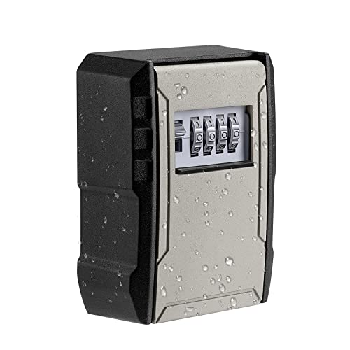 Fayleeko UPGRADE Extra Large Capacity Key Lock Box – Weatherproof Wall Mount Key Safe Grey