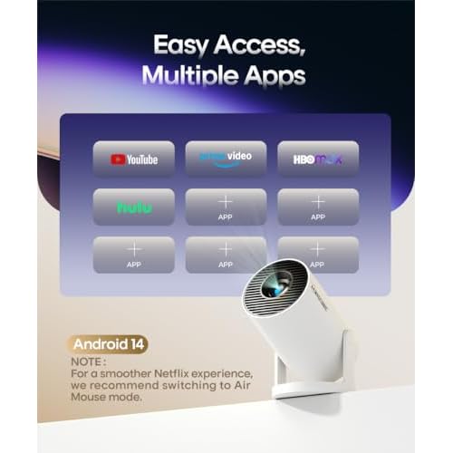 Magcubic 2025 Upgraded HY300PRO Mini Projector with WiFi and Bluetooth, Portable Projector 4K Support, Auto Keystone, 180 Degree Rotation, Smart Proyector for Home Outdoor Android 14