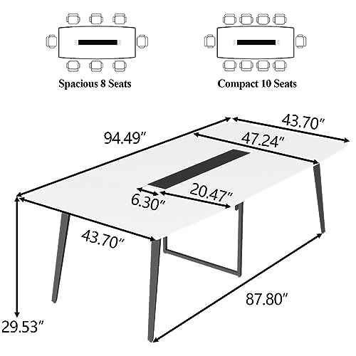 Loomie 8FT Conference Table, 94.49" L x 47.24" W x 29.53" H Meeting Seminar Table with Grommet, Large Boat Shaped Computer Desk, Boardroom Desk for Office Meeting Conference Room,White