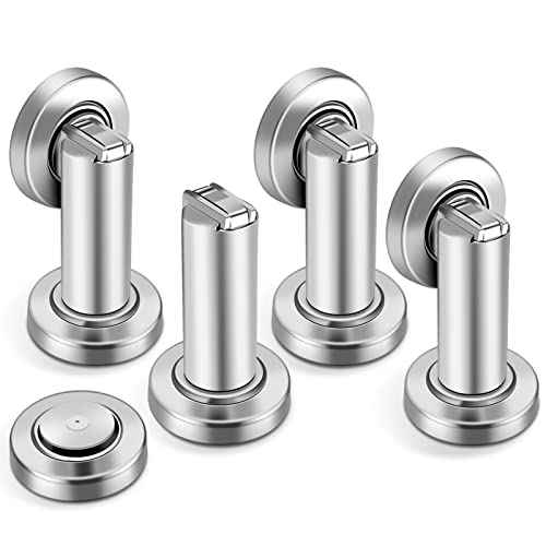 Door Stops 4 Pack, Magnetic Door Stoppers, Heavy Duty Magnetic Door Stop, Stainless Steel Door Catch, Holder Your Door, Modern Door Stopper Wall Floor Mount Door Holder, Brushed Nickel
