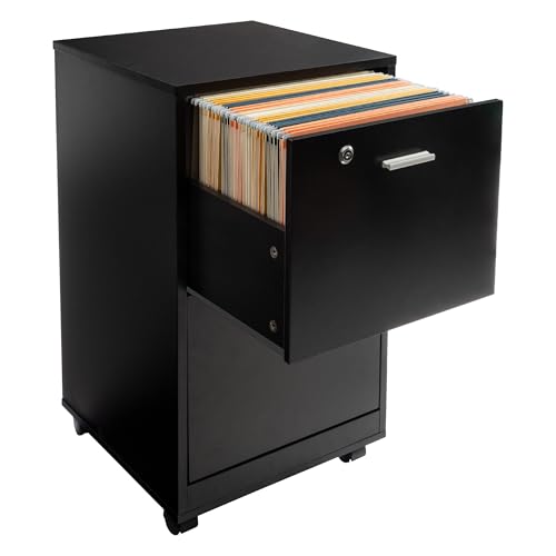 Lavish Home File Cabinet - 2-Drawer Cabinet with Lock and Deep Drawer Storage - Rolling Filing Cabinet for Under The Desk, Home, or Office (Black)