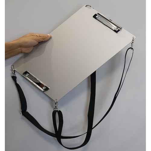 Metal Double Clips Clipboard for Working While Walking with Shoulder Straps,A4/Letter 8.5 "X11 Aluminum Clipboard with Pen Holder