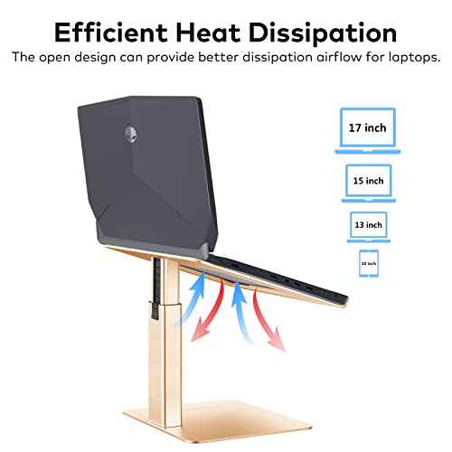 Laptop Stand for Desk, Ergonomic Aluminum Laptop Stand Adjustable Height from 7-15", Sitting and Standing Laptop Riser for 10-17" Notebook (Gold)