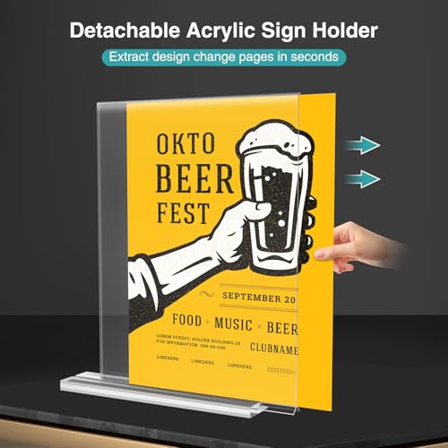 Relx 6 Pack Acrylic Sign Holder 8.5 x 11, Vertical T Shape Plastic Sign Holder with Base, Double-Sided Clear Tabletop Plexiglass Flyer Stands for Restaurant Office Store Home Picture Frame Display