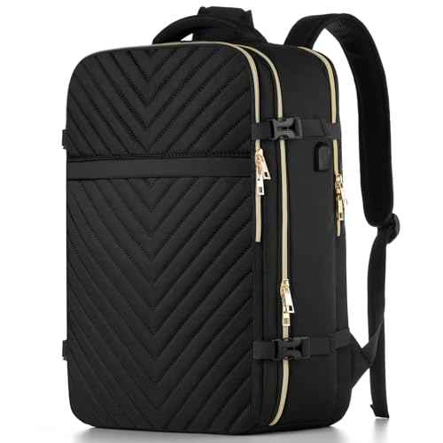 MOMUVO Carry On Backpack for Women,Flight Approved Large Travel Laptop Backpack Water Resistant Luggage Travel Bag for Weekender Business, Black-1