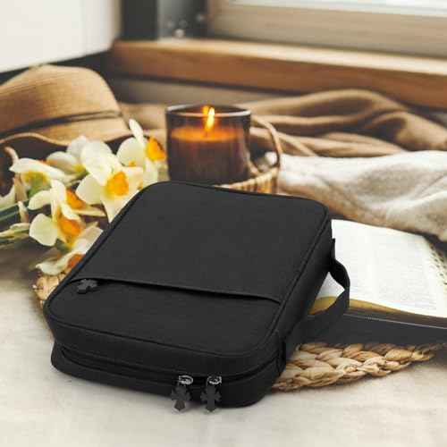 MOSLA Bible Cover Bag with for Women Men, Scripture Study Carrying Book Cover Church Bag with Handle and Pocket for Fathers Mothers Mom Kids, Catholic Church, Christian Gifts Black