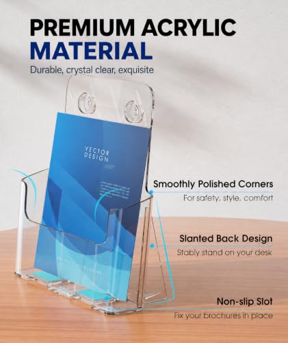 KTRIO Acrylic Brochure Holder 8.5 x 11 Inches, Clear Display Stand, 2 Pack