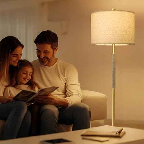 Oneach 63" Modern Floor Lamp for Living Room, Gold Boho Standing Lamp with Unique Rope Design, Rotary Switch, Farmhouse Tall Lamps for Bedroom Office Dining Room (Without Bulb)