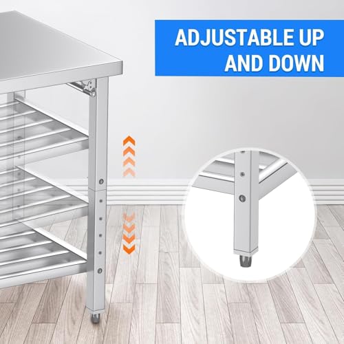 Mioleu 36 x 24 Inch Commercial Foldable Stainless Steel Table with Adjustable Undershelf & Feet