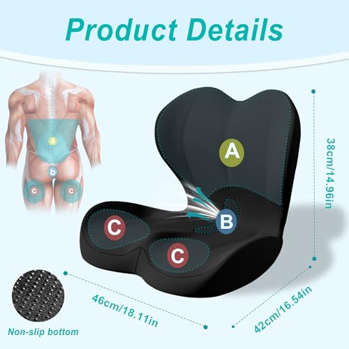 BankQF Black Ergonomic Seat Cushion with Lumbar Support – Coccyx Relief
