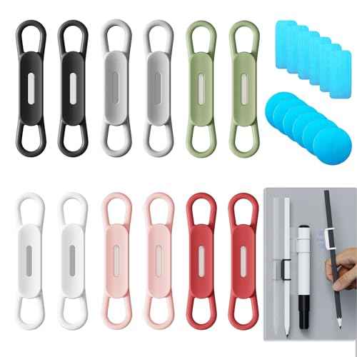 12 Pack Magnetic Pen Holder for Refrigerator, Silicone Magnetic Pencil Holder for Locker, Magnetic Dry Erase Marker Holder for Whiteboard, Desk, Clipboard (6 colour)