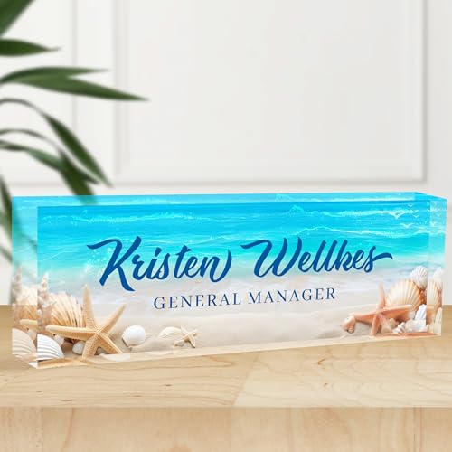 Personalized Office Name Plate - Custom Desk Sign for Teachers & Staff, Beach Date Design